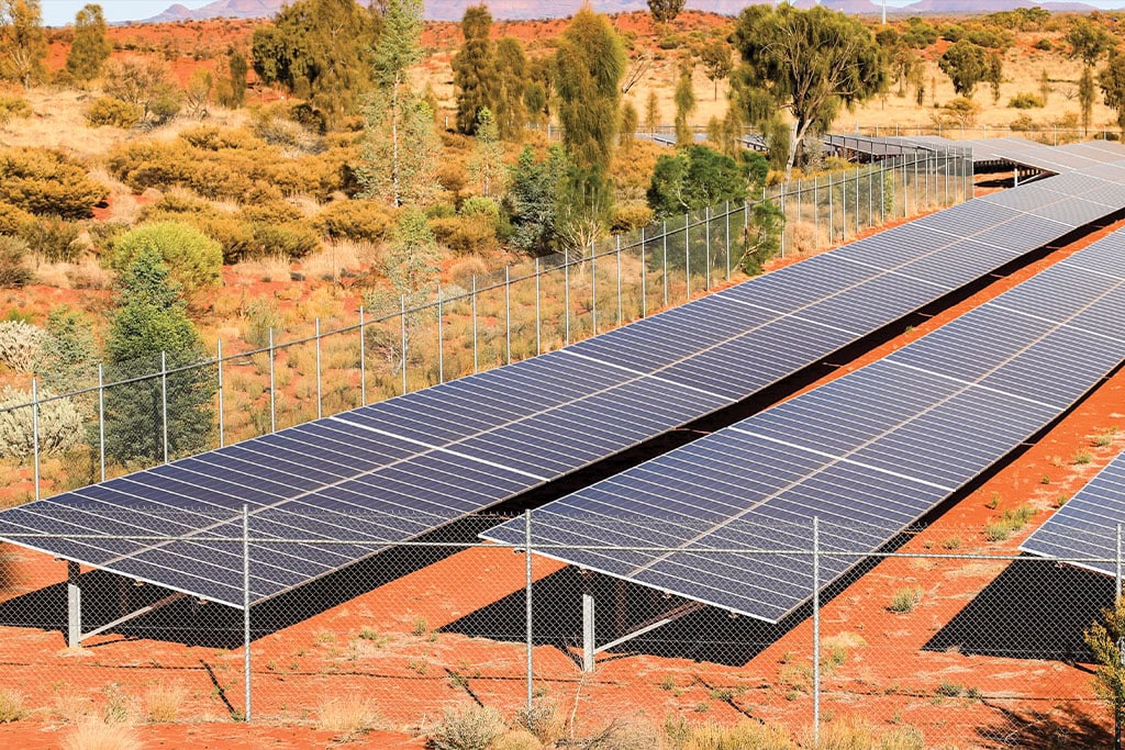 Solar panel field in the Australian outback.